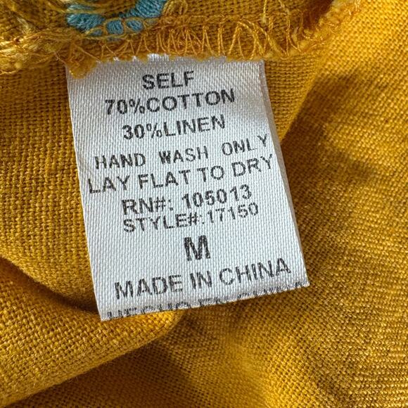 Andree by Unit Mustard Cotton Linen Floral Embroidered Ruffle Strap Tank Size M - Picture 7 of 7